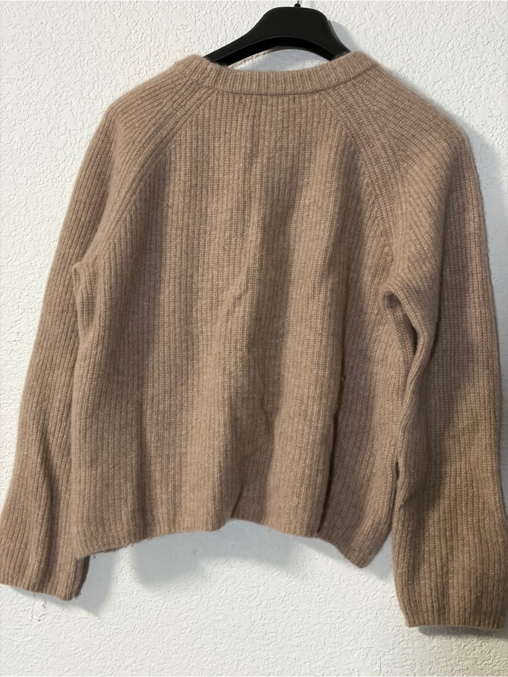 Quince Women's Ribbed Mongolian Cashmere Fisherman Crewneck Sweater tan - Picture 2 of 6